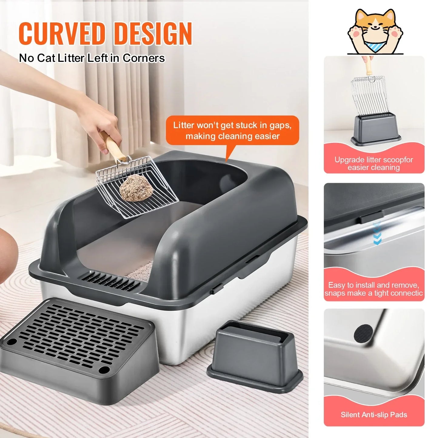 6 Inch Deep Cat Litter Box with Odor Control and Filtering Foot Board - Joanie B 25