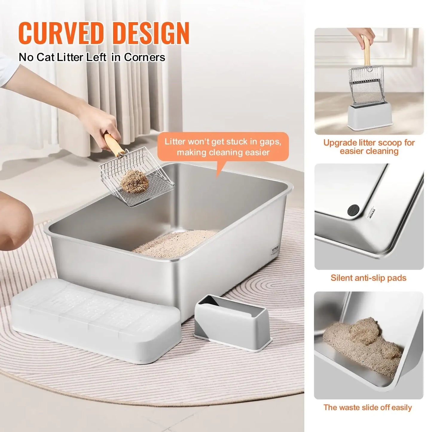 8 Inch Deep Cat Litter Box Odor Free with Filtering Footboard Large Capacity Easy to Clean and Maintain - Joanie B 25