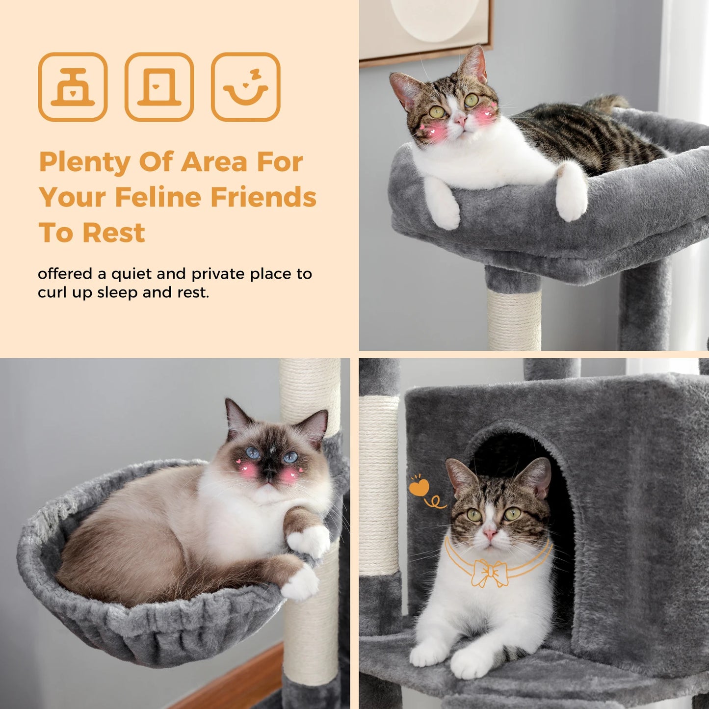 Cat Tree Tower Scratching Post Scratcher Cat House Kitten Toys with Big Conda Large High Perch Cat Hammock - Joanie B 25