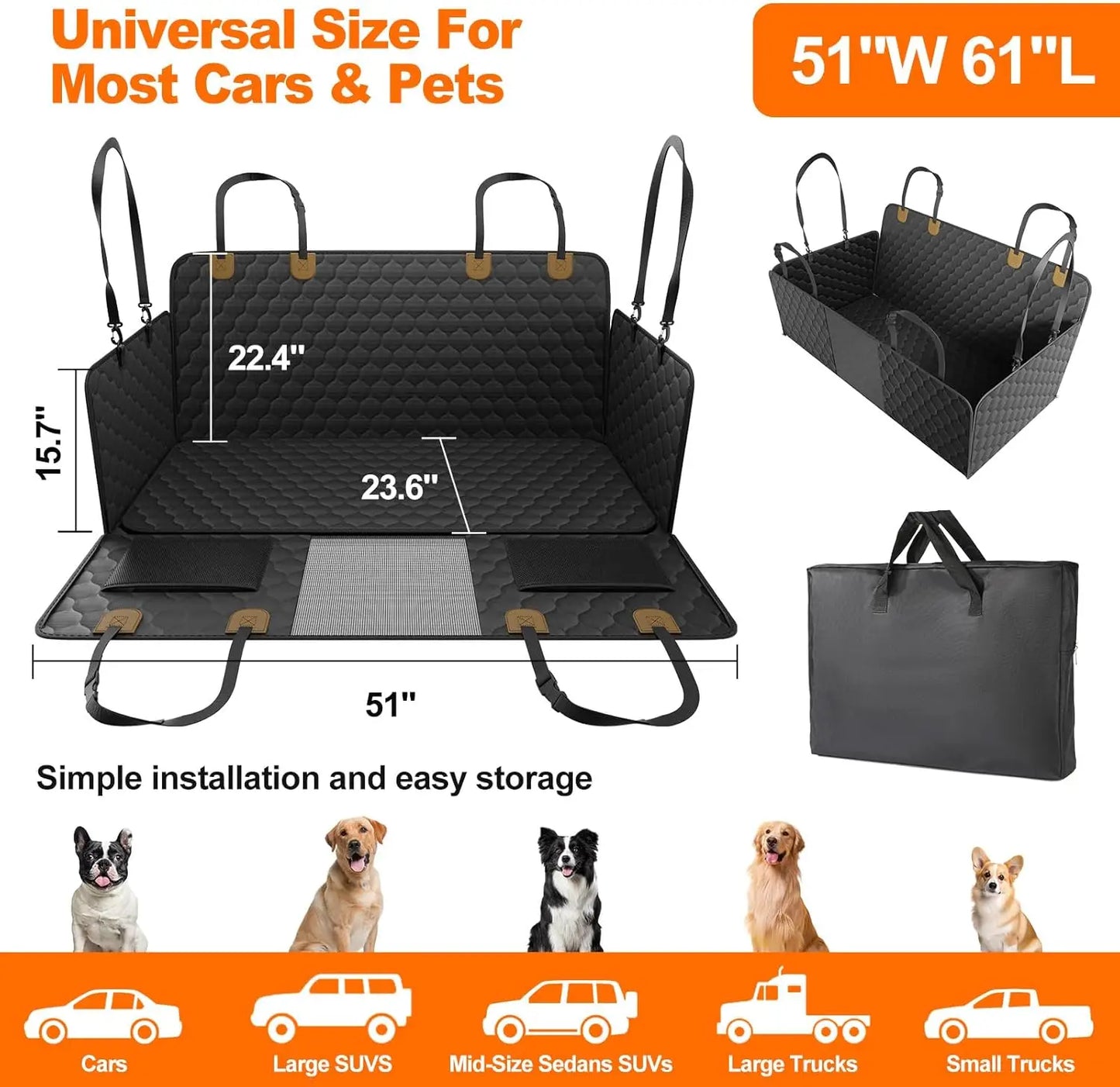 Waterproof Pet Travel Accessories Foldable Dog Car Seat Safety Hammock Trunk Mat for Back Seat Protection - Joanie B 25