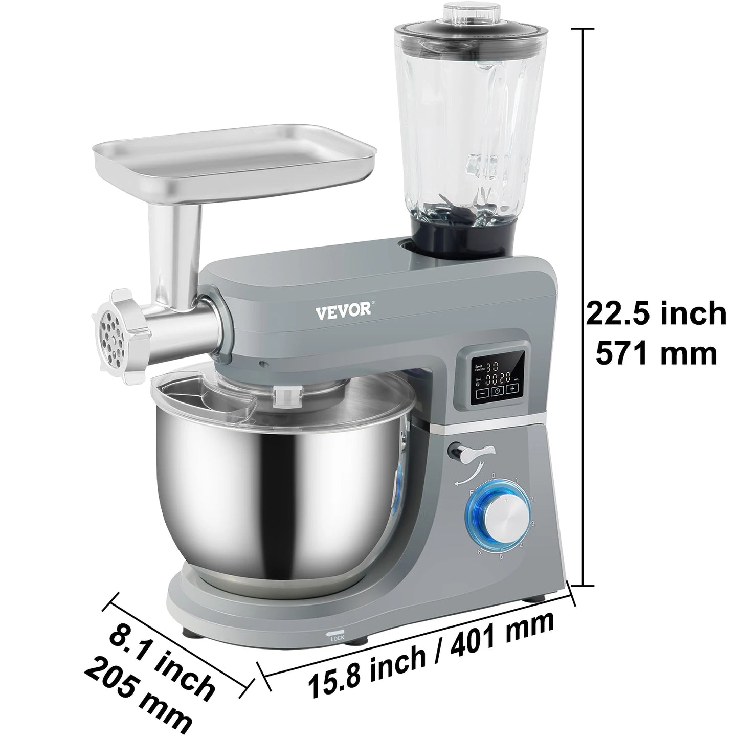 VEVOR 5.5/7L Electric Stand Mixer with 6 Speeds LCD Screen Timing Food Mixer Cream Egg Whisk Whip Dough Kneader with Steel Bowl - Joanie B 25