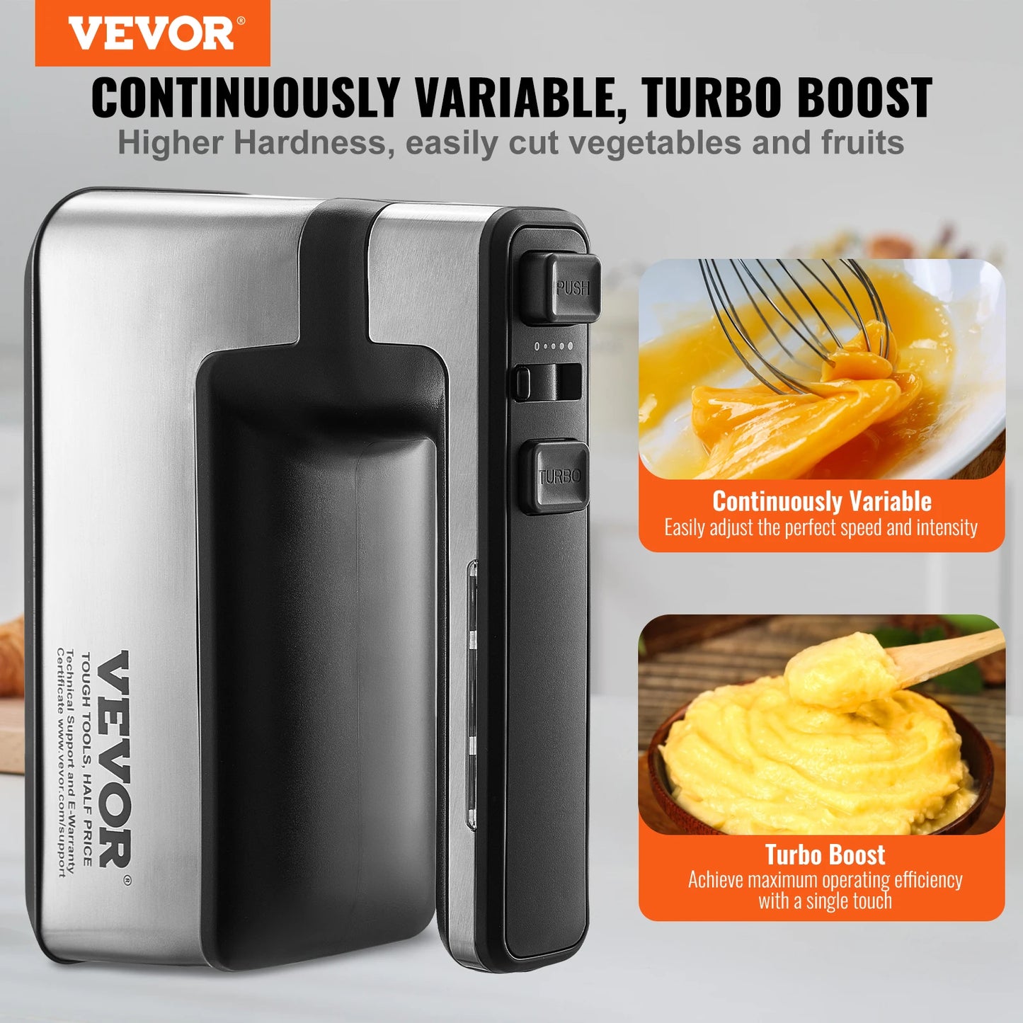 VEVOR Cordless Electric Hand Mixer Continuously Variable Electric Handheld Mixer Baking for Whipp Mixing Egg Cookie Cake Cream