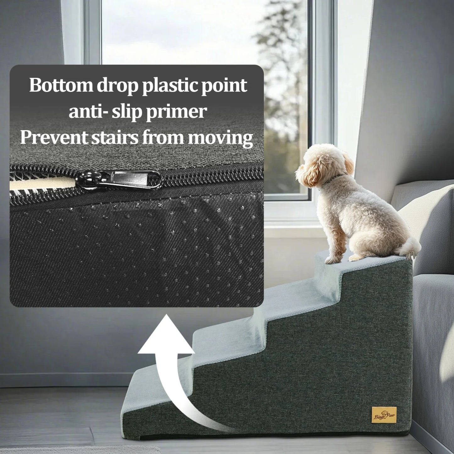3/4 Steps High Density Foam Dog Stairs Ramps for High Beds and Sofas Non Slip Pet Steps Sofa Bed Ladder with Washable Cover - Joanie B 25