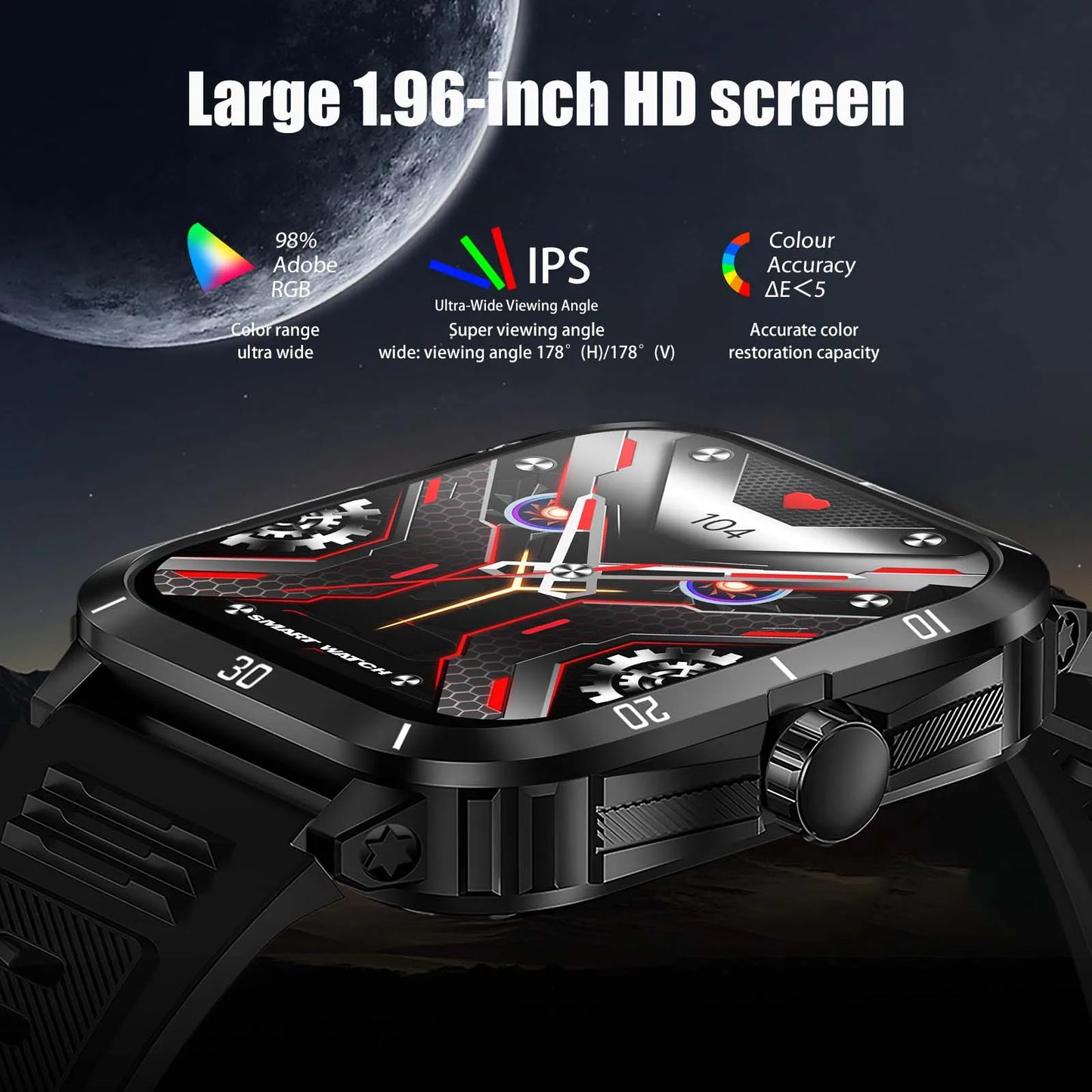 EIGIIS Smart Watch 3ATM Waterproof 1.96" IPS Screen Military KT71 Men 100+ Sport Mode Heart Rate Blood Pressure Bluetooth Call - Joanie B 25