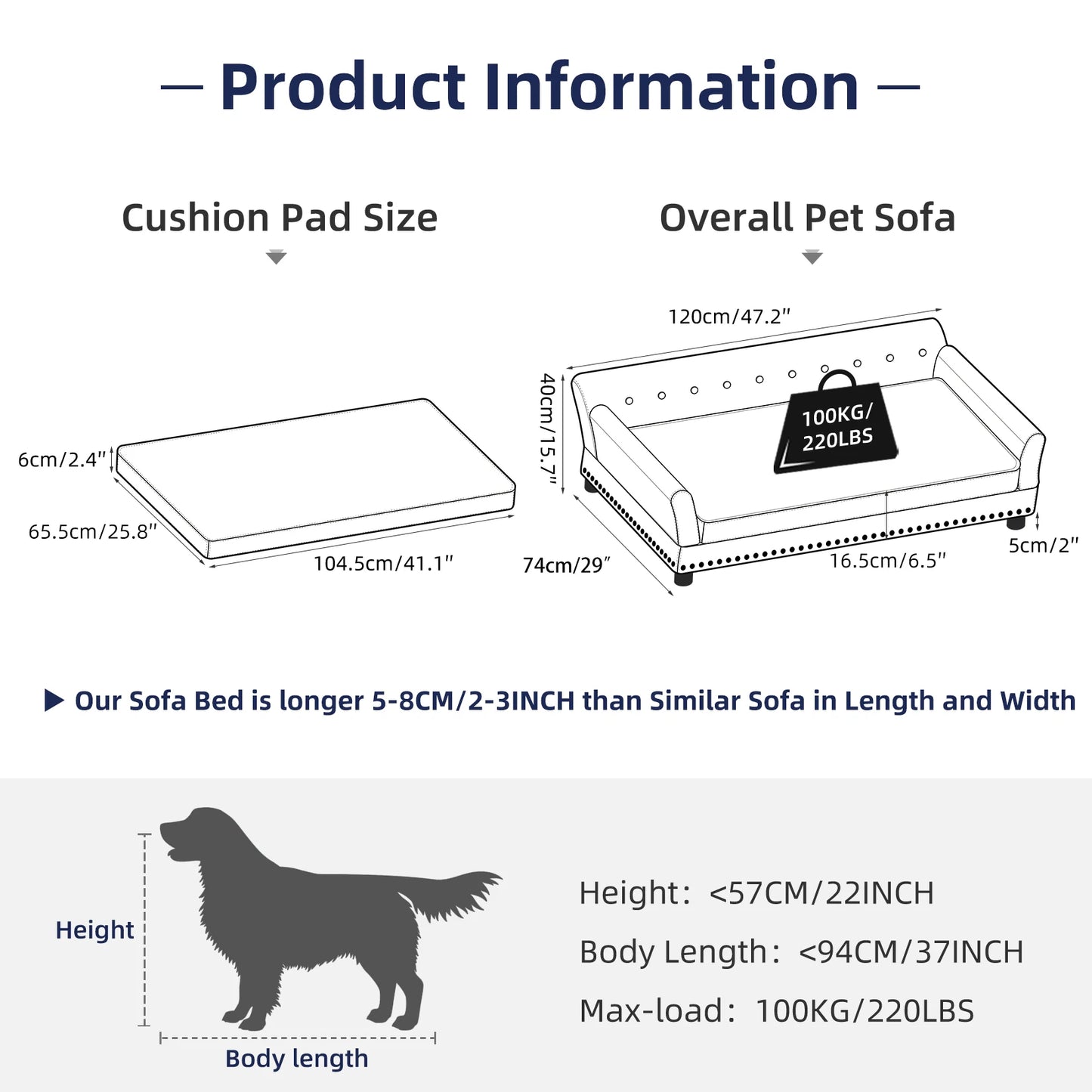 Dutch Velvet Upholstered Pet Lounge Chair Dog Bed Sofa Couch Bed Solid Wood Legs Detachable Pad Large XXL - Joanie B 25