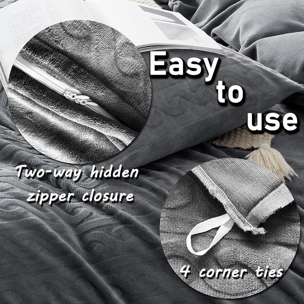 Luxury Faux Fur Comforter Cover Set 3 Pcs Soft Plush Duvet Cover King Size Embossed Bedding Set All Seasons Cozy Quilt Cover