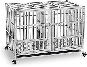 48 Inch Heavy Duty Foldable Stackable Stainless Steel Dog Cage with Floor Grid Tray and Divider - Joanie B 25