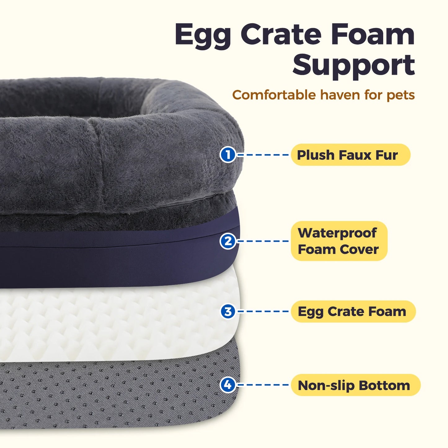 Foldable Portable Dog Bed Machine Washable Grey Faux Fur