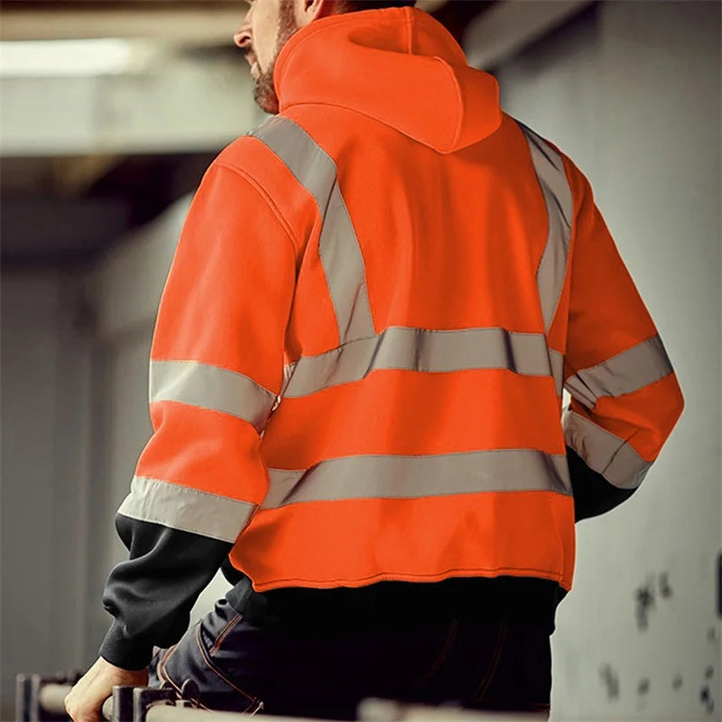 Men's Winter Reflective Hoodie Sweatshirt with Long Sleeves Geometric Pattern and High Visibility with Side Zipper - Joanie B 25