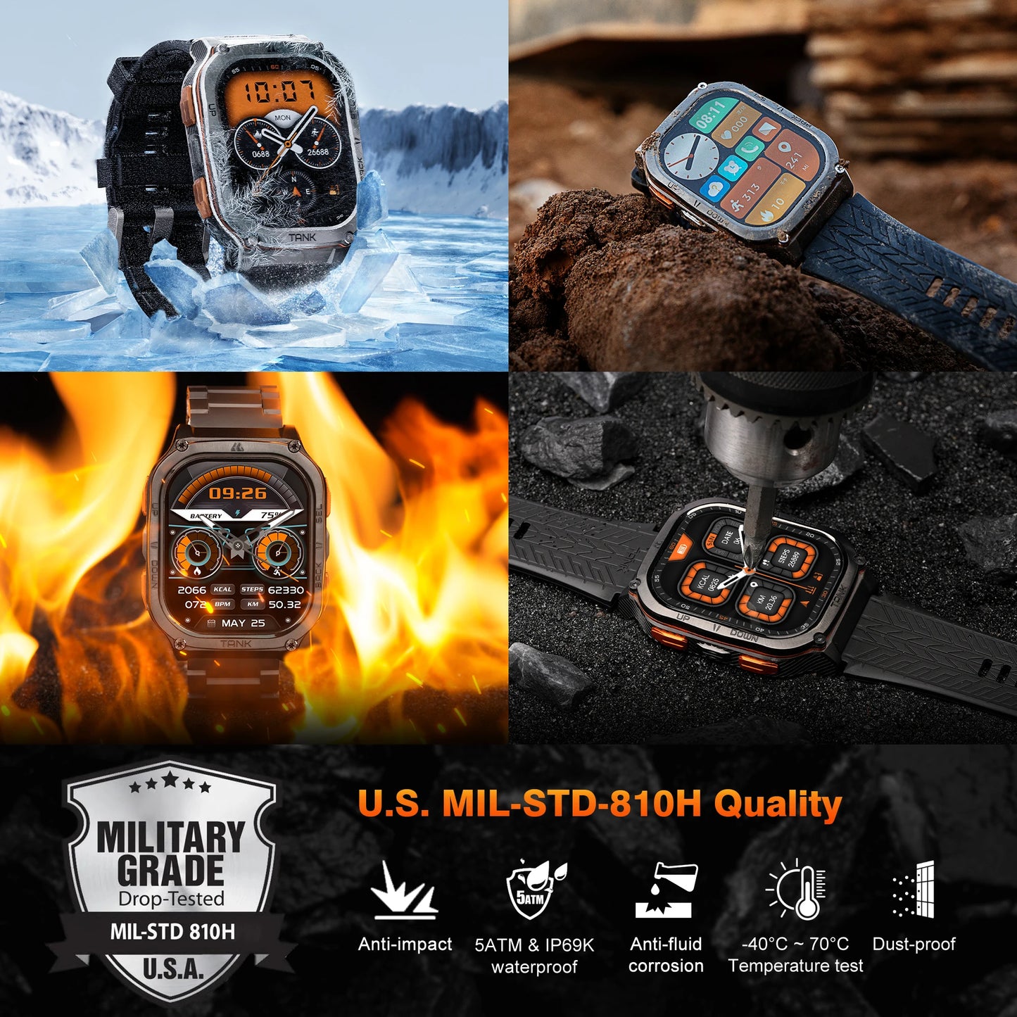 Original KOSPET TANK M3 Ultra GPS Smartwatch for Men Waterproof Electronic Smart Watch with AMOLED Display 480mAh Bluetooth AOD Digital Fitness Tracker - Joanie B 25