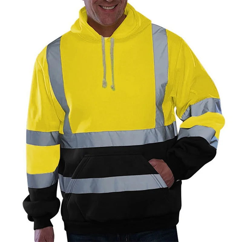 Men's Winter Reflective Hoodie Sweatshirt with Long Sleeves Geometric Pattern and High Visibility with Side Zipper - Joanie B 25