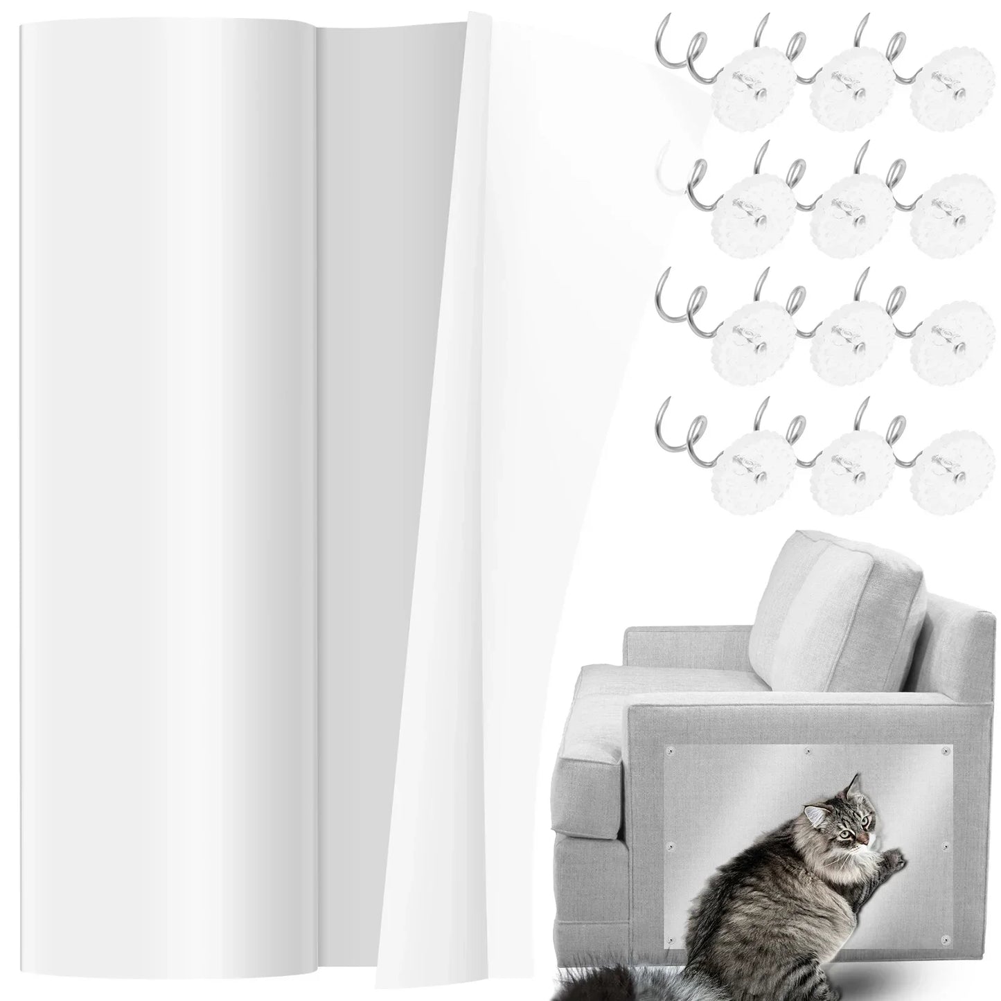 45x500cm Transparent PVC Cat Anti Scratch Tape Self-Adhesive Furniture Protector with 60 Nails and Accessories - Joanie B 25