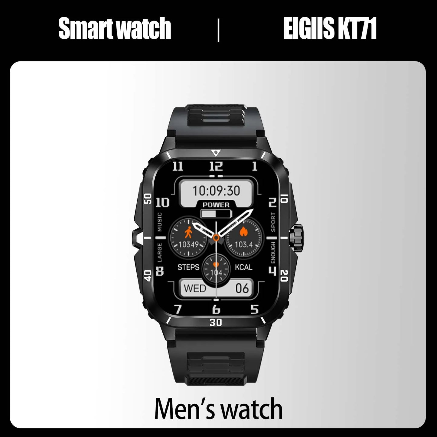 EIGIIS Smart Watch 3ATM Waterproof 1.96" IPS Screen Military KT71 Men 100+ Sport Mode Heart Rate Blood Pressure Bluetooth Call - Joanie B 25