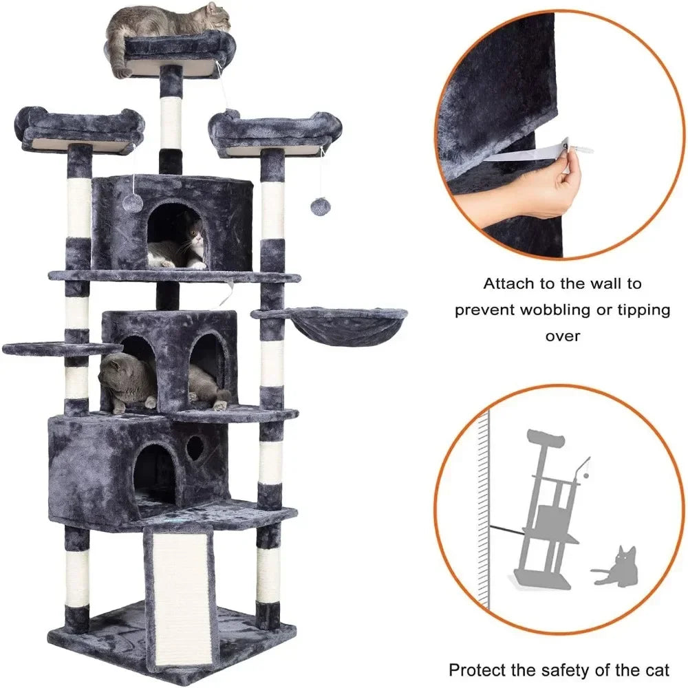 Cat Tree 73.4 Inch Cat Tower With 3 Caves Toys for Cats XL Size with 3 Cozy Perches and Scratcher - Joanie B 25
