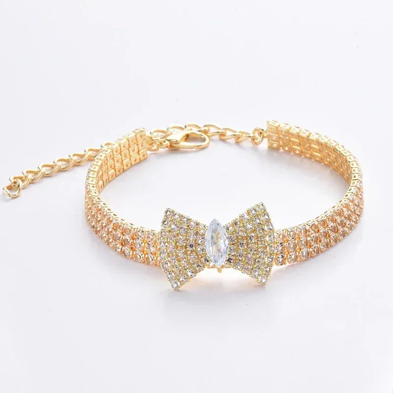 Adjustable Pet Necklace Diamond Zircon Bone Pendant Collar