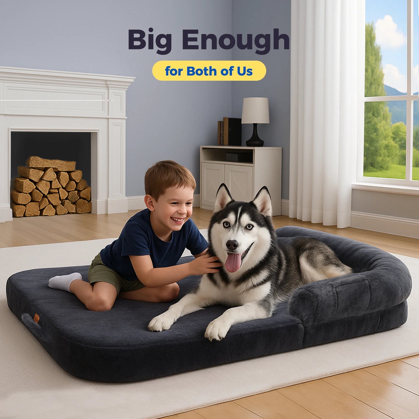 Foldable Portable Dog Bed Machine Washable Grey Faux Fur