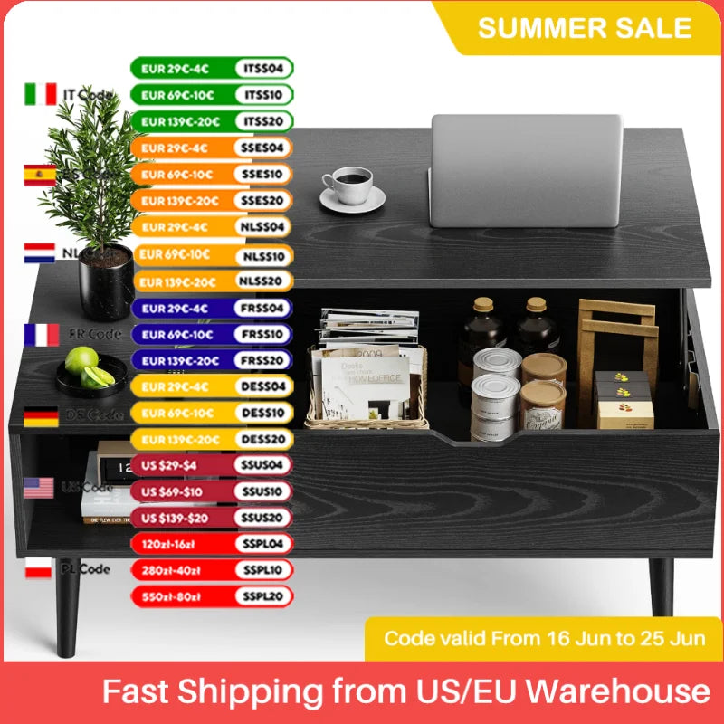 JHK Lift Top Coffee Tables For Living Room 39.37"x19.7" Desk Tea Wood Dining Tables Adjustable Storage Shelf Easy Lift Or Lower