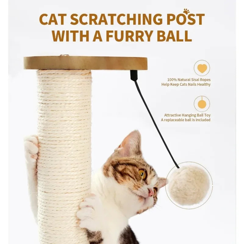 Cat Scratching Post and Kitten Toys for Indoor Cats Wooden Ball Track Two Layer Modern Sisal 32 Inch Tall Scratch Post - Joanie B 25