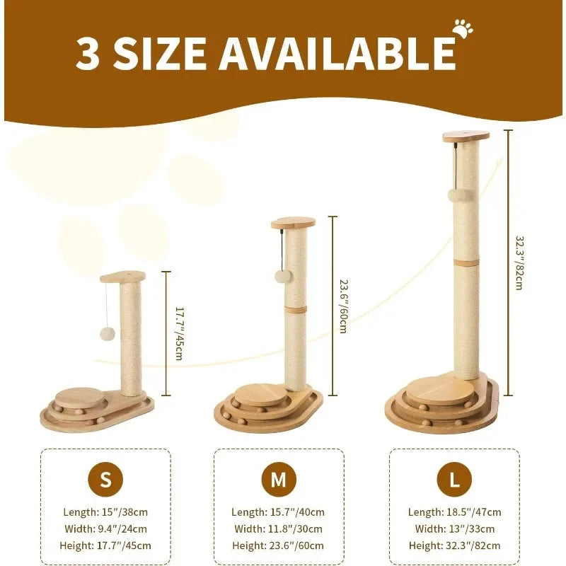 Cat Scratching Post and Kitten Toys for Indoor Cats Wooden Ball Track Two Layer Modern Sisal 32 Inch Tall Scratch Post - Joanie B 25