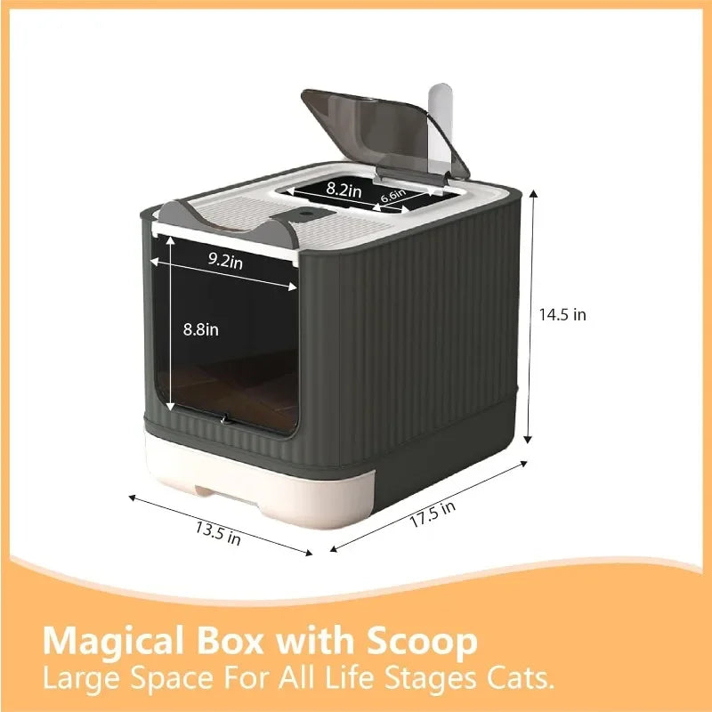 Fully Enclosed Cat Litter Box Top Entry Upgraded Covered with Lid Anti Splashing Easy to Clean Kitty Box White and Grey - Joanie B 25