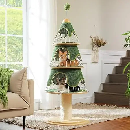 Modern Cat Tree with 51.2 Inch Width Thick Scratch Post and Three Condos Heavy Duty Cat Furniture with Metal Frame and Replaceable Mat for Indoor Cats - Joanie B 25