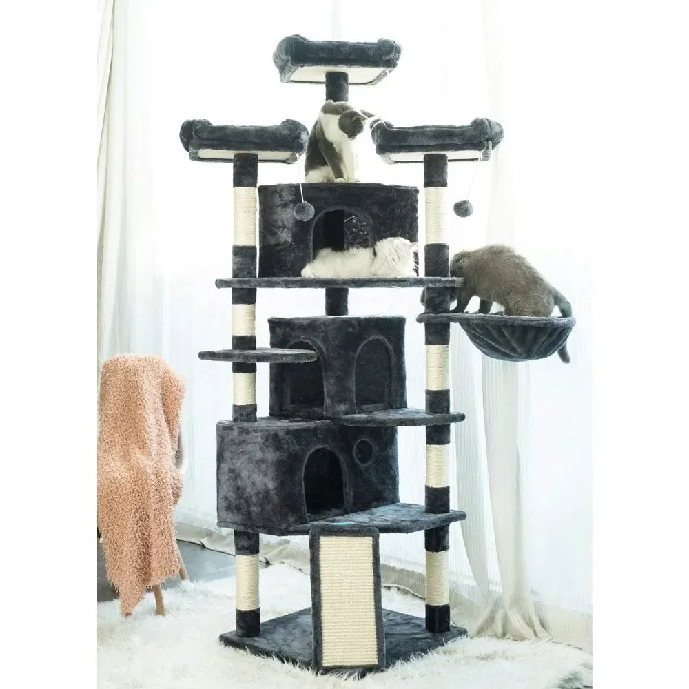 Cat Tree 73.4 Inch Cat Tower With 3 Caves Toys for Cats XL Size with 3 Cozy Perches and Scratcher - Joanie B 25