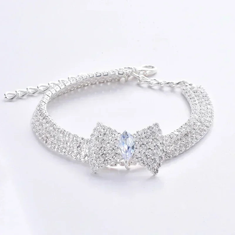 Adjustable Pet Necklace Diamond Zircon Bone Pendant Collar