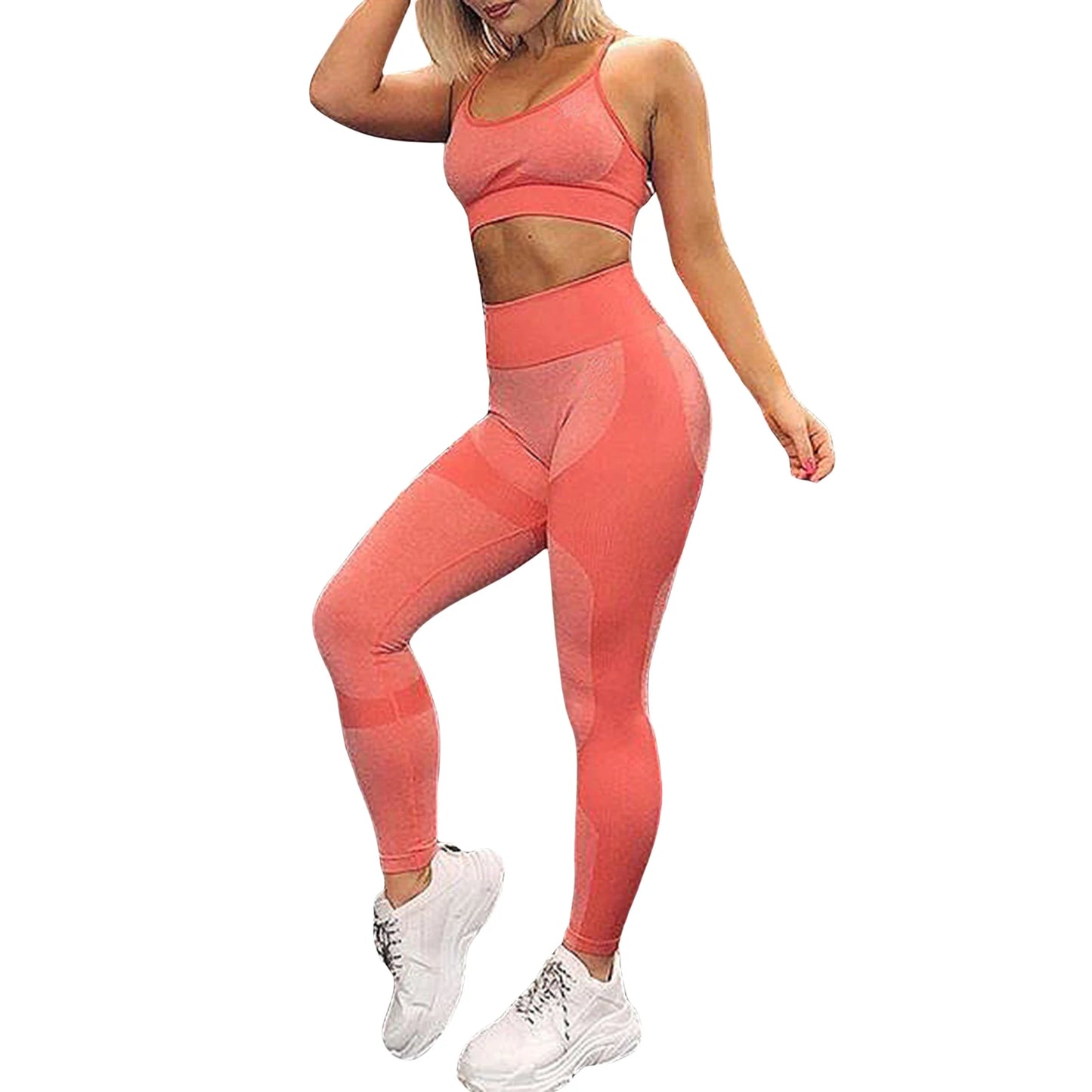 Women’s Yoga Outfit Sleeveless Crop Top with High Waist Leggings 2-Piece Workout Set in Vibrant Colors for Active Wear - Joanie B 25