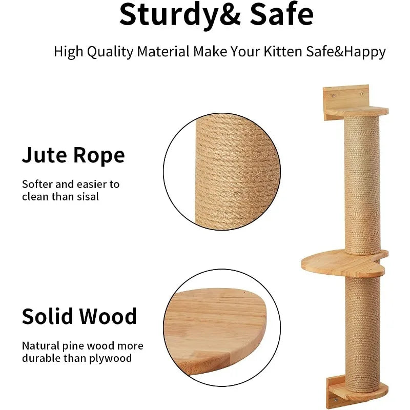 Cat Activity Tree with Scratching Posts Wall Mounted Jute Scratcher Pine Hammock - Joanie B 25