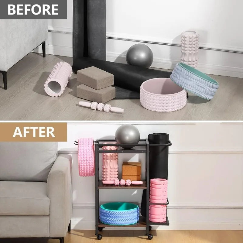 Multi-Functional Yoga Mat Storage Rack Home Gym Rack Workout Equipment Organizer for Yoga Mat Foam Roller Dumbbell and Accessories - Joanie B 25