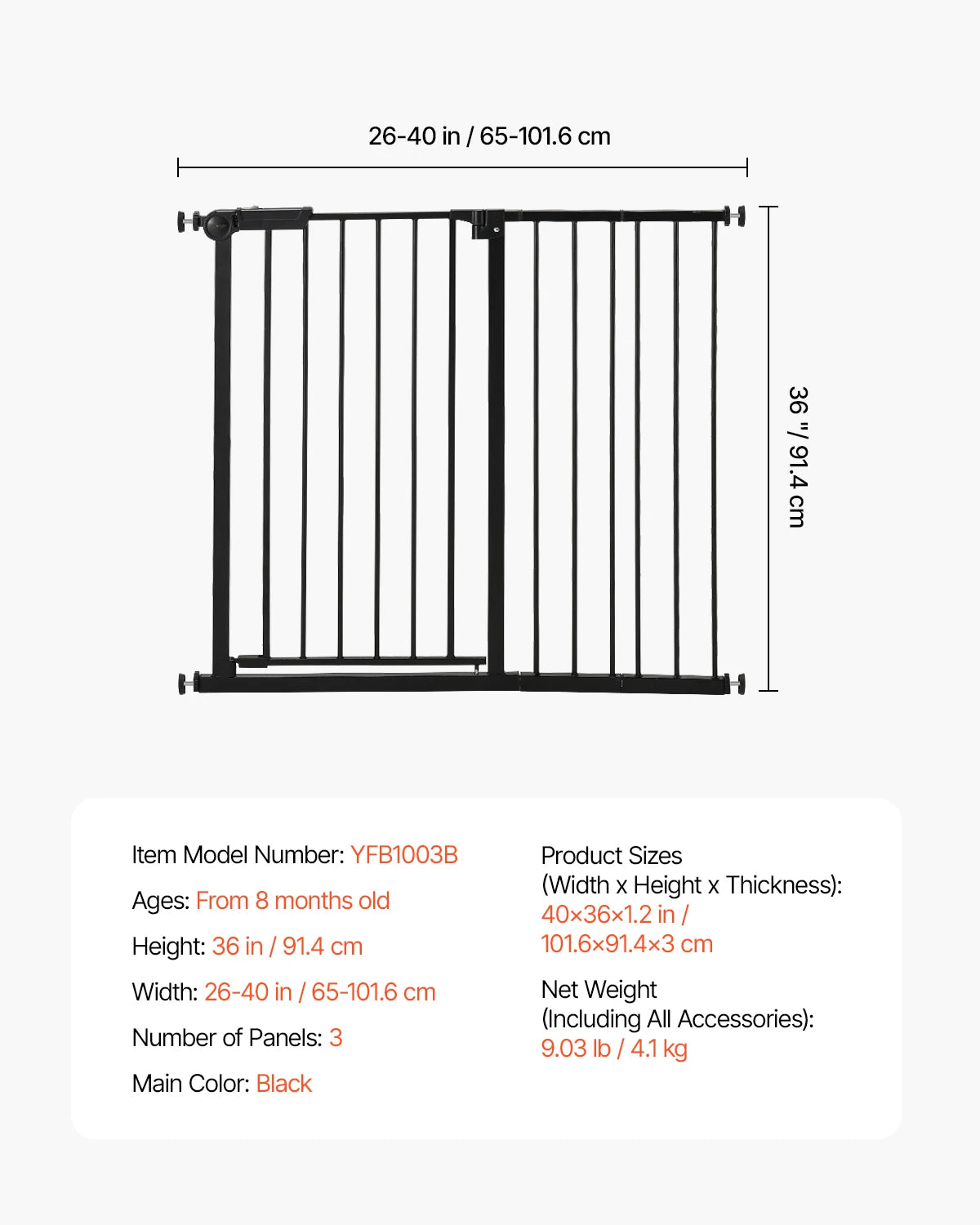 SucceBuy Baby Gate 28 30 36 Inch Walk Through Pressure Mount