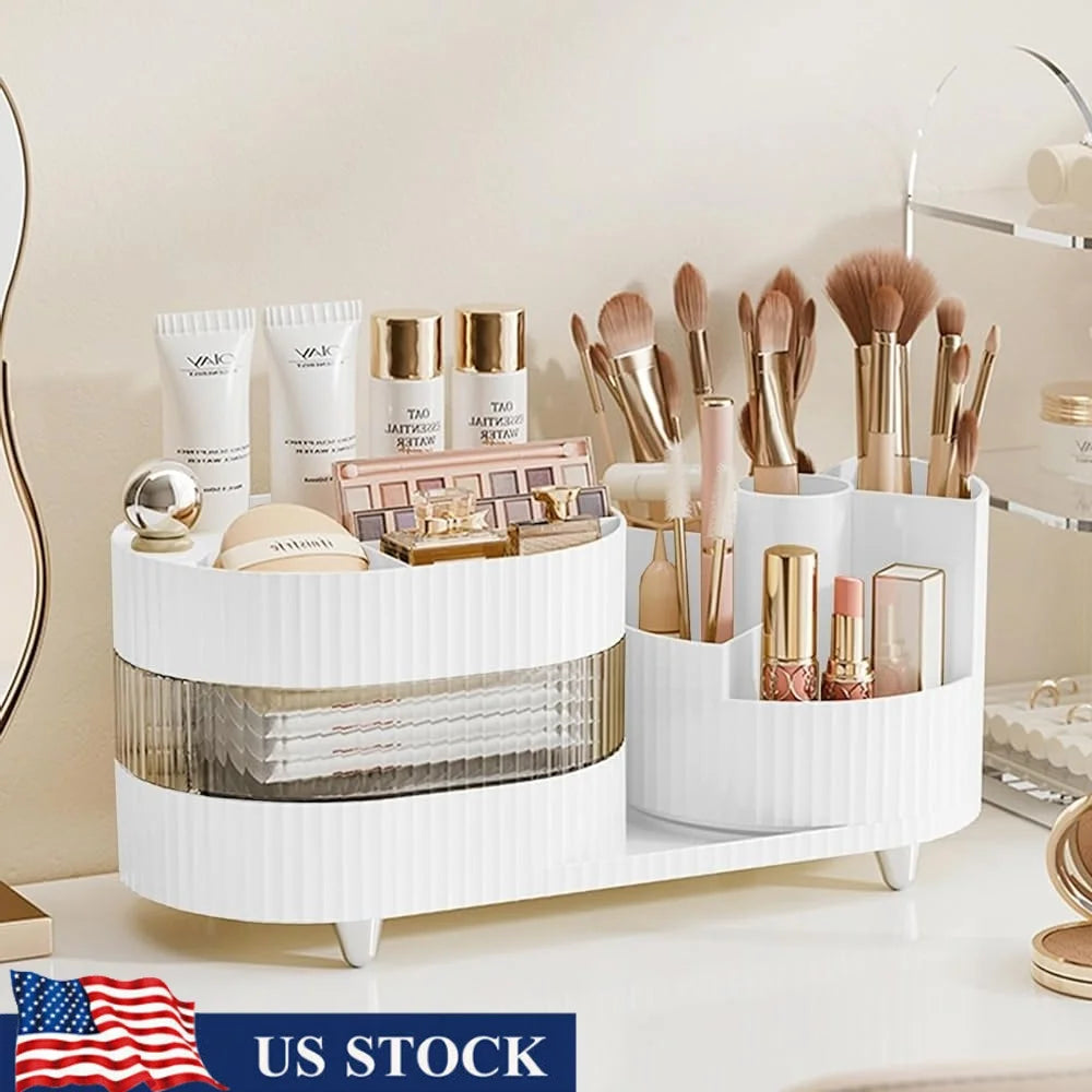 3 Layer Rotating Makeup Organizer Cosmetic Storage Brush Holder Skincare Perfume Countertop Display Multi-functional Gravity - Joanie B 25