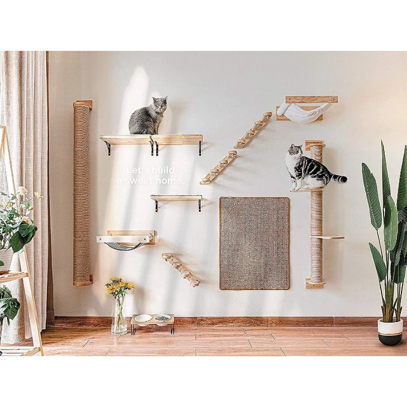 Cat Activity Tree with Scratching Posts Wall Mounted Jute Scratcher Pine Hammock - Joanie B 25