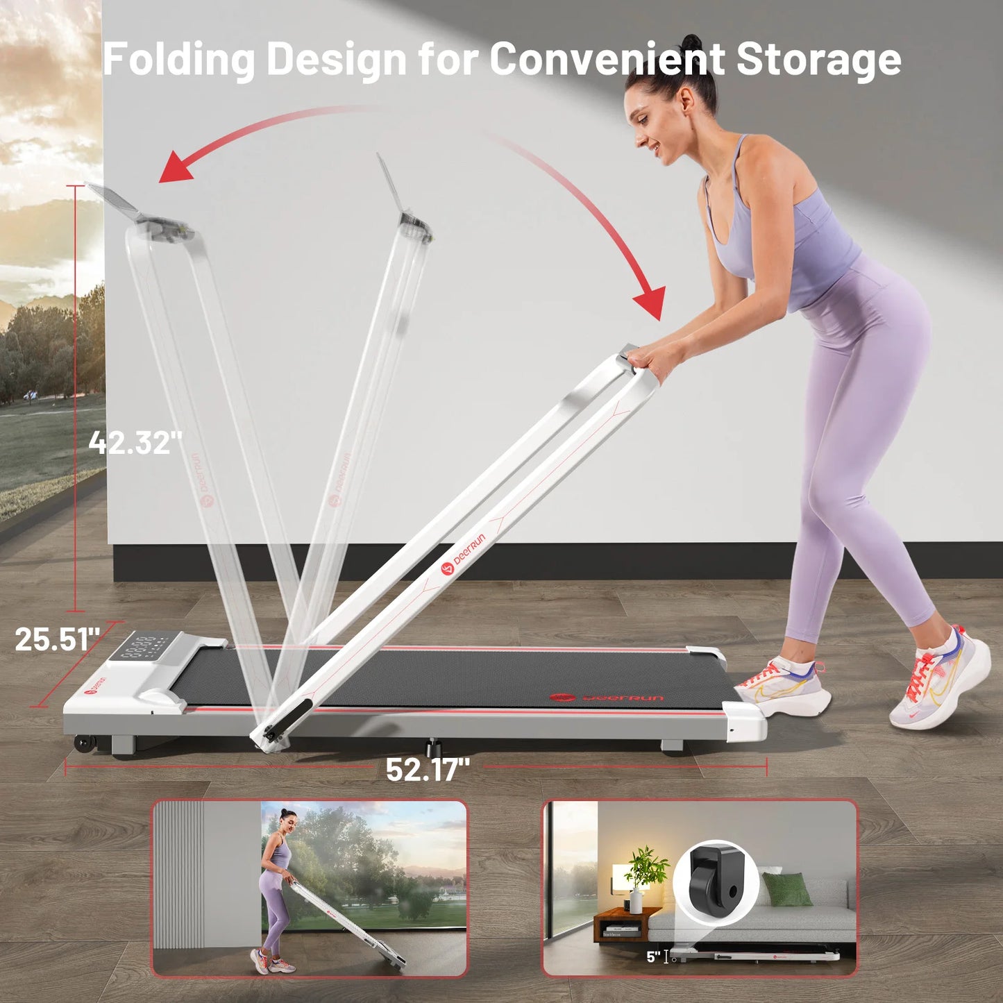 Home Foldable Treadmill Walking Pad Remote Control Handrail