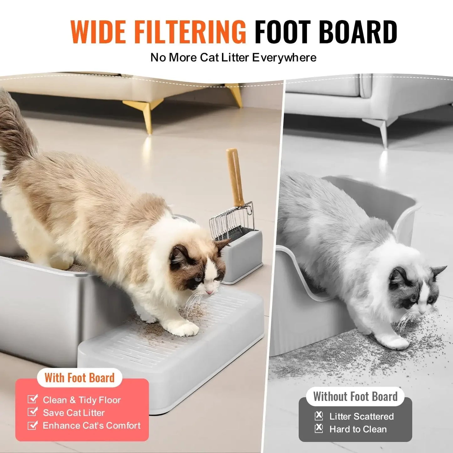 8 Inch Deep Cat Litter Box Odor-Free with Filtering Foot Board Large Capacity Easy to Clean and Maintain - Joanie B 25
