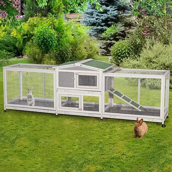 94.5 Inch Rabbit Hutch with Eight Wheels Two Run Wooden Bunny Cage Outdoor Small Animal House with Removable Features - Joanie B 25