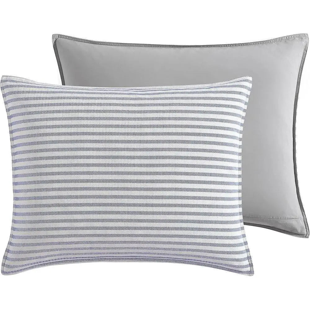Cotton Twin Duvet Cover Set Reversible Bedding Matching Sham Mediterranean Stripe Design Heavyweight Herringbone Weave All