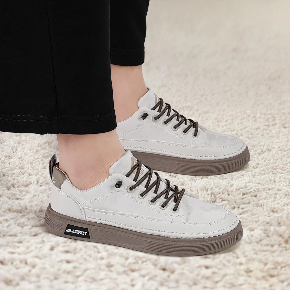 Beige Men's Punk Skate Shoes with Leather and Canvas Breathable Thick Platform for Streetwear and Casual Wear - Joanie B 25