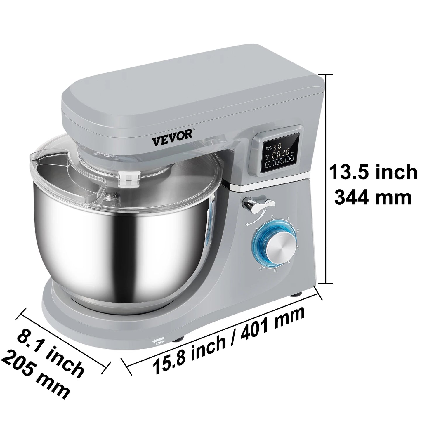 VEVOR 5.5/7L Electric Stand Mixer with 6 Speeds LCD Screen Timing Food Mixer Cream Egg Whisk Whip Dough Kneader with Steel Bowl - Joanie B 25