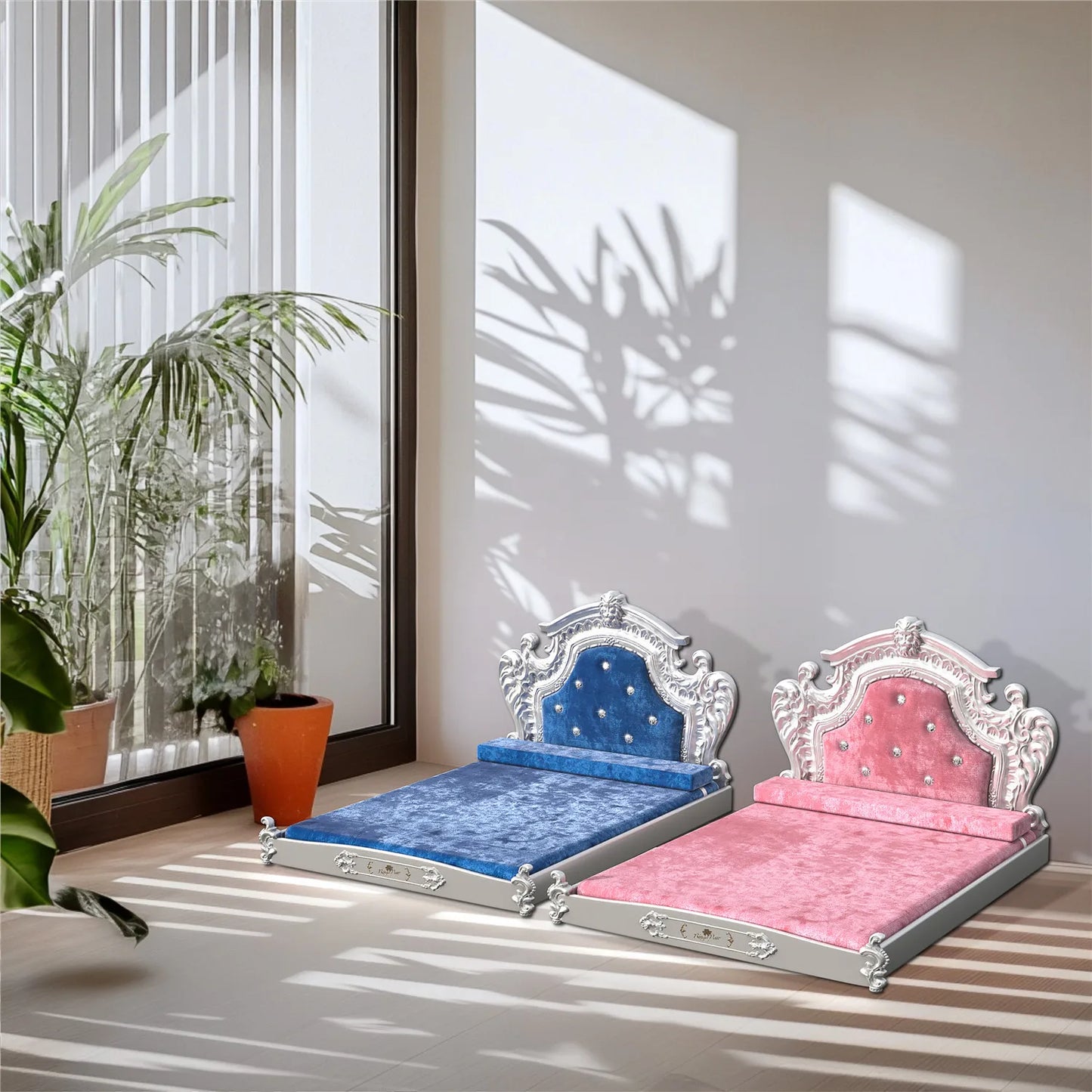 Bingopaw Luxury Pet Bed with Headboard Dutch Velvet Dog and Cat Bed European Style Noble Pet Bed - Joanie B 25