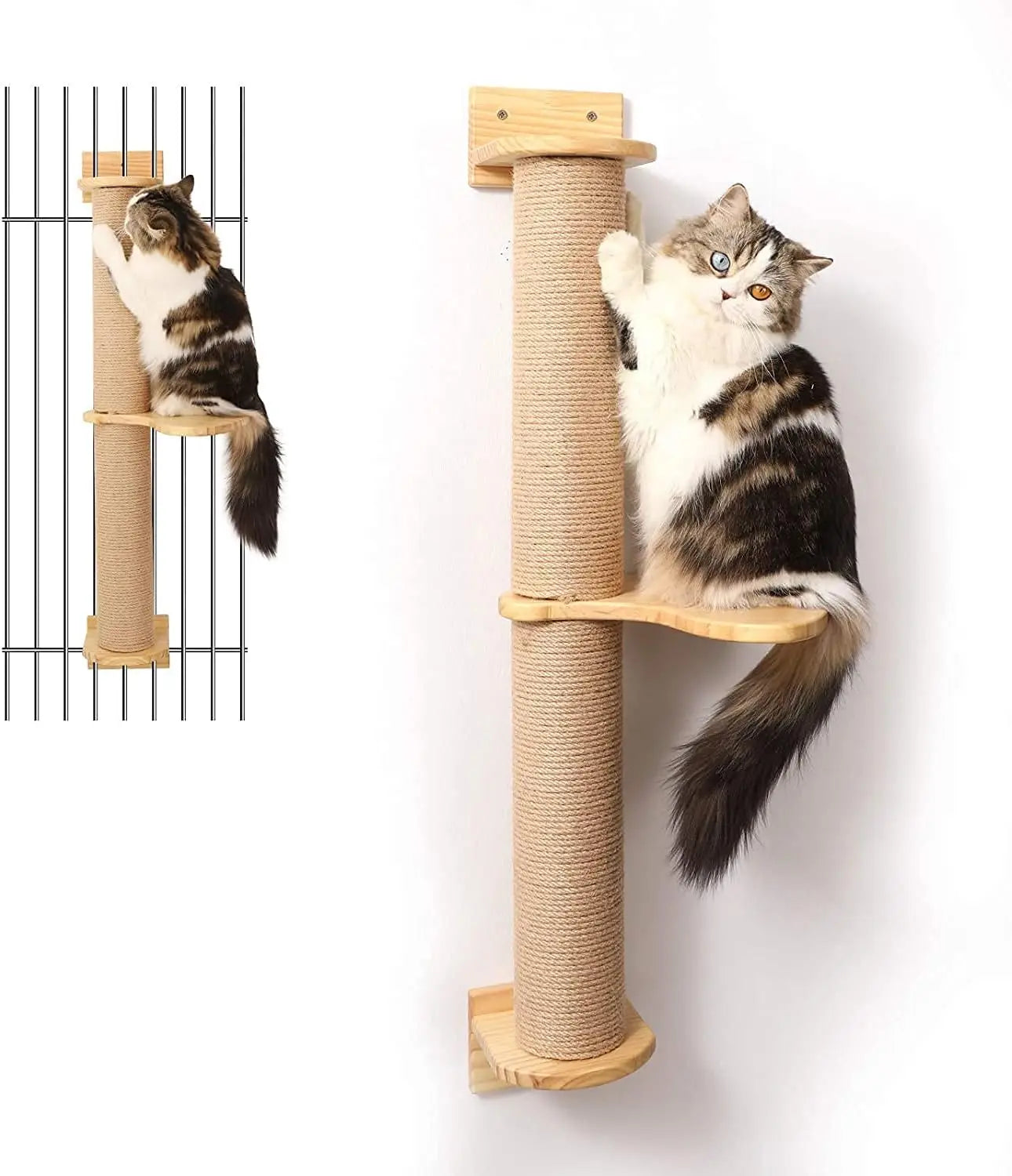 Cat Activity Tree with Scratching Posts Wall Mounted Jute Scratcher Pine Hammock - Joanie B 25