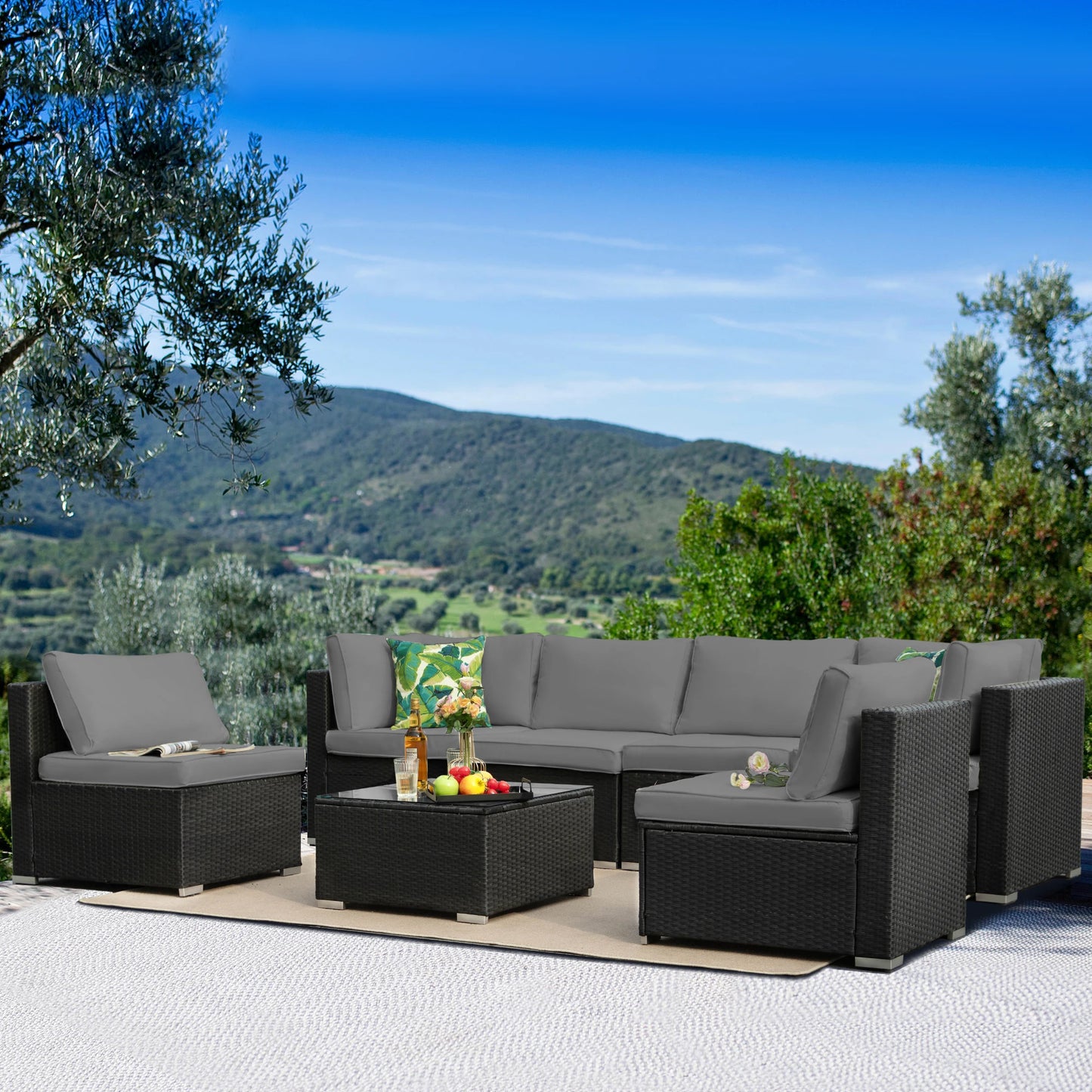 Outdoor Naga Bahna Patio Furniture 8 Piece Outdoor Sectional Sofa PE Rattan Wicker Conversation Set with Thick Cushions - Joanie B 25