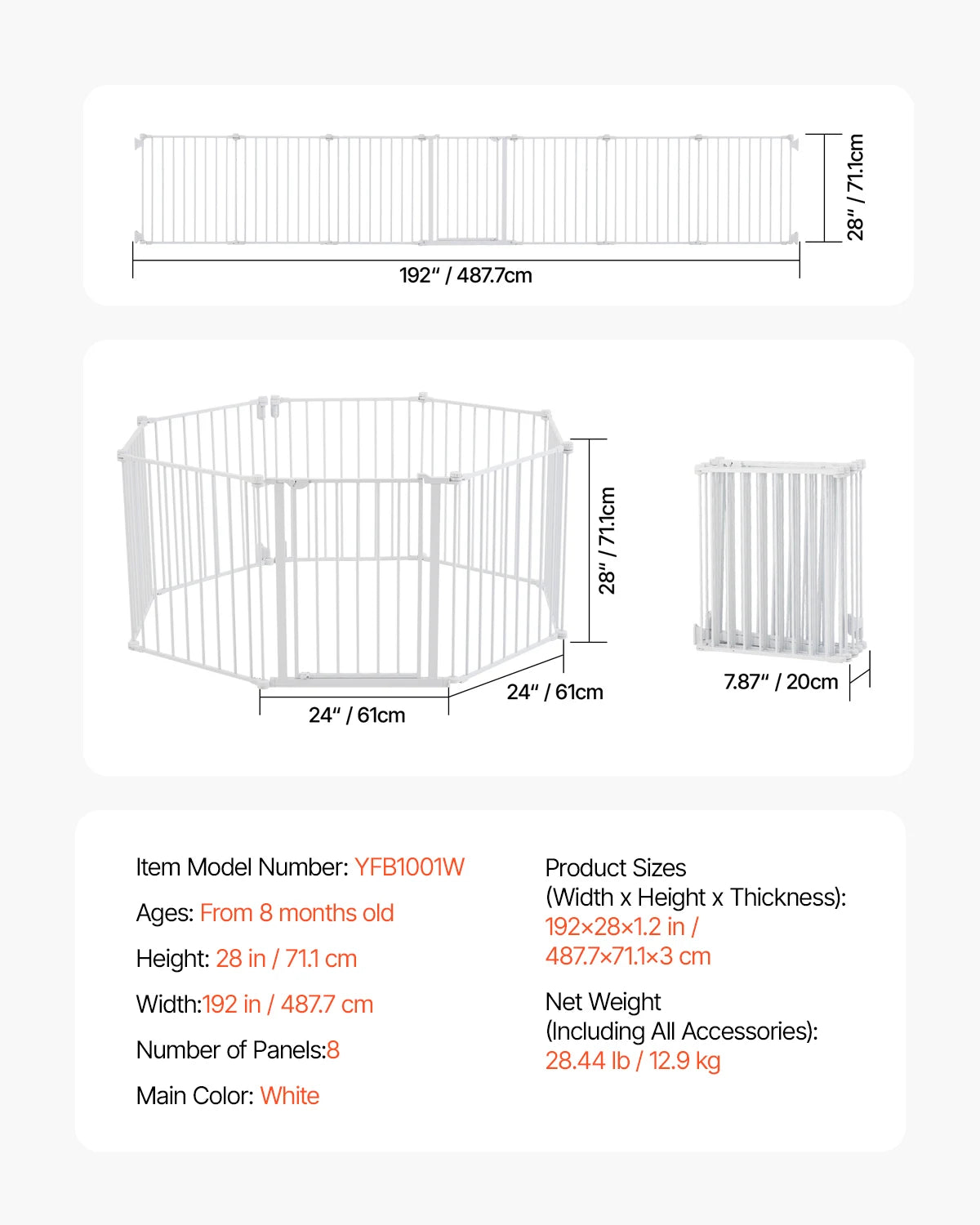 SucceBuy Baby Gate 28 30 36 Inch Walk Through Pressure Mount