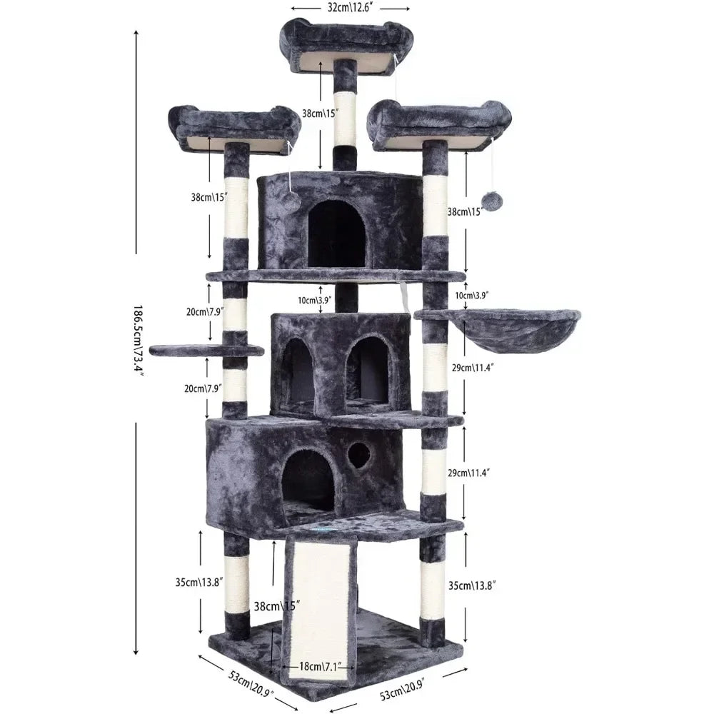 Cat Tree 73.4 Inch Cat Tower With 3 Caves Toys for Cats XL Size with 3 Cozy Perches and Scratcher - Joanie B 25