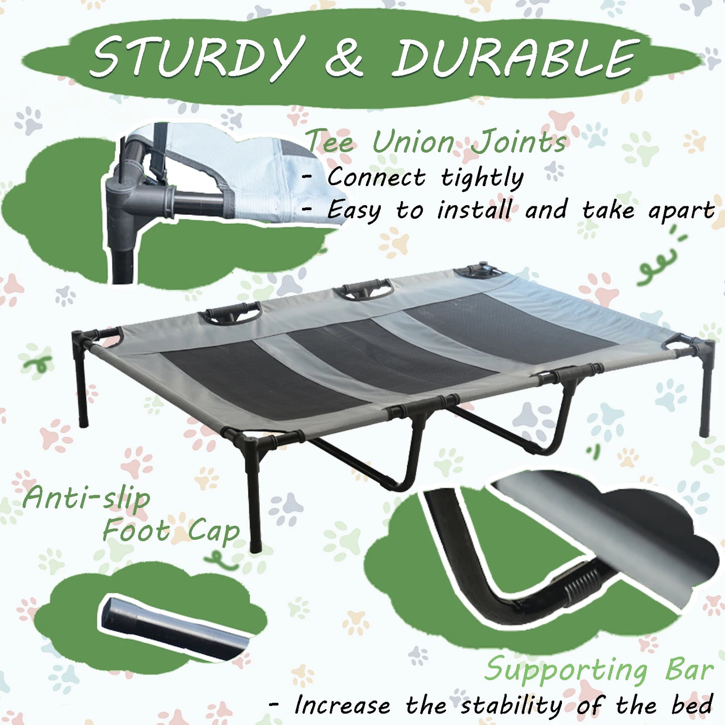 Elevated Dog Bed With Canopy Portable Anti Slip Oxford