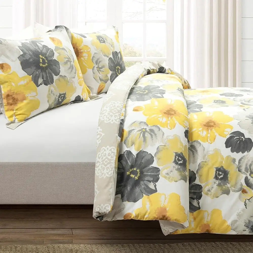 Reversible Cotton Duvet Cover Set Floral Pattern Full Queen 3 Piece Bedding Set Stylish Comfortable Home Decor