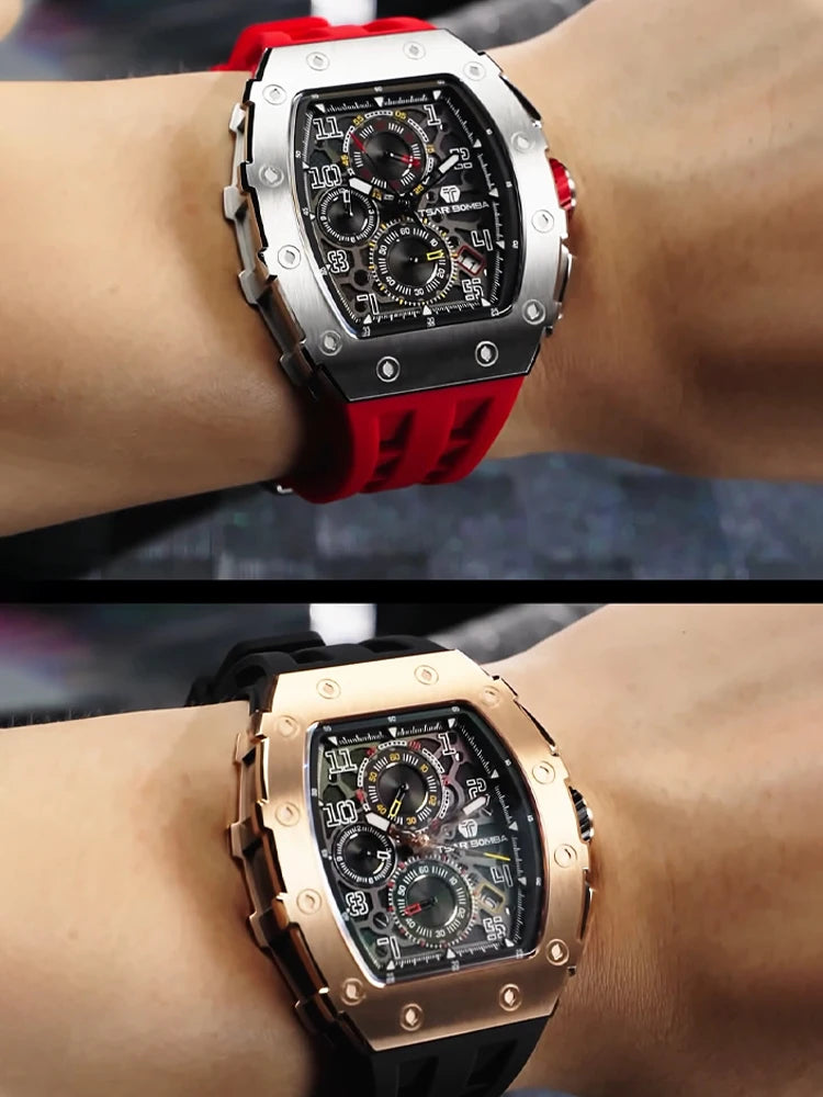 TSAR BOMBA Watch for Men Luxury Brand Tonneau Design Waterproof Clock Stainless Steel Wristwatch Fashion Rectangle Mens Watch - Joanie B 25