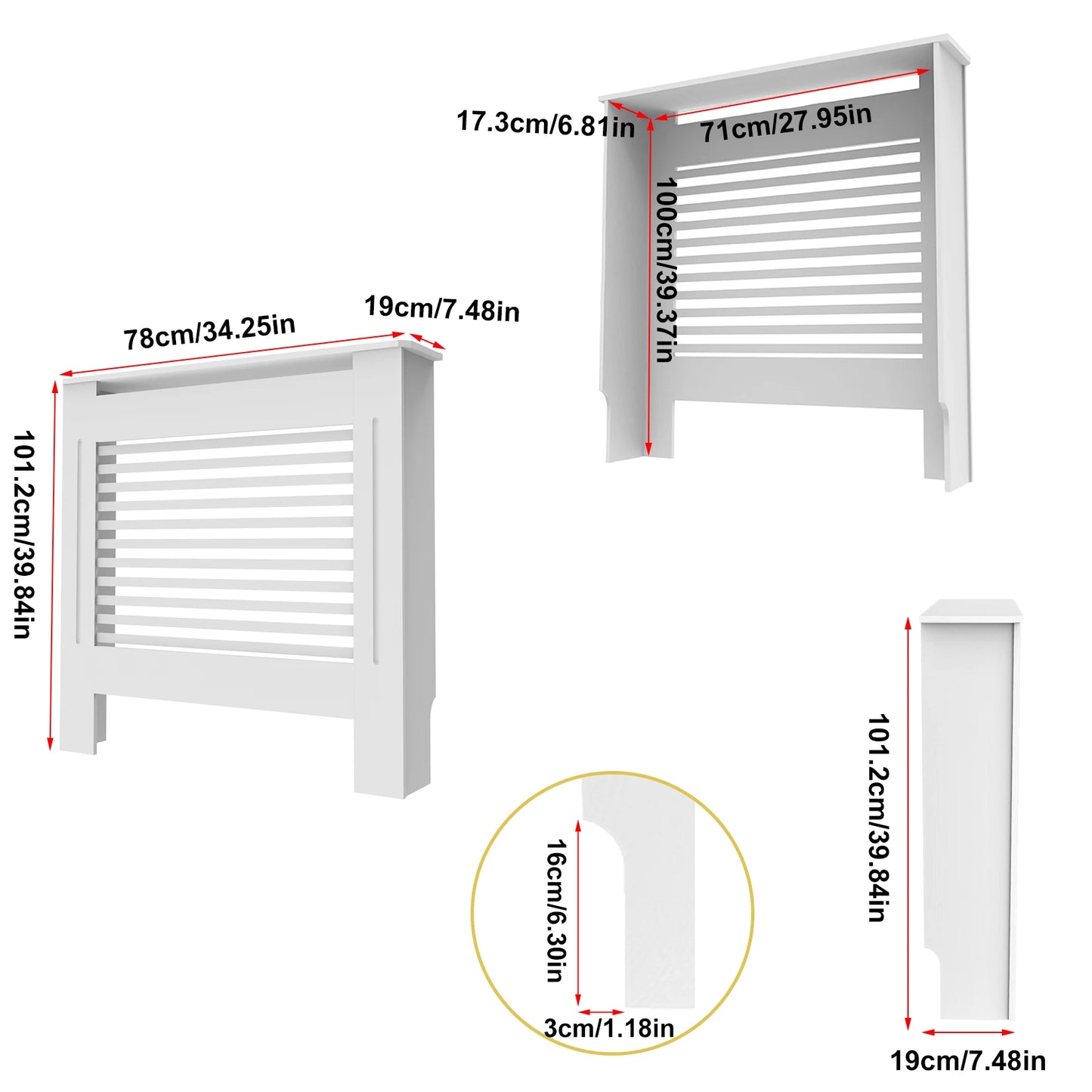Wood Radiator Cover Cabinet White Horizontal Slat Heater Covers Modern Tall Radiator Shelf Minimalist Living Room Furniture
