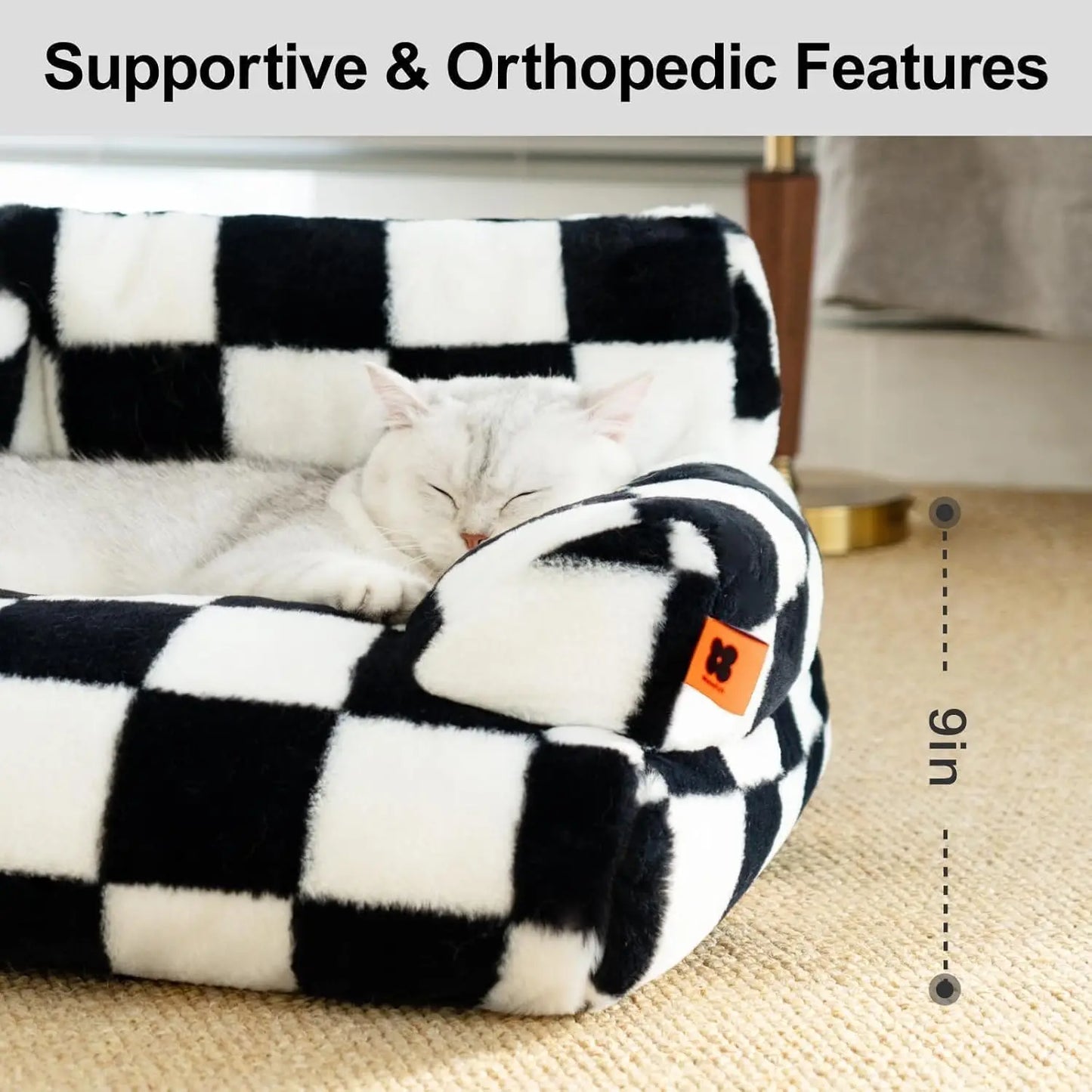 Mewoofun Pet Couch Bed 26x19x13 Inch Washable Fluffy Cat and Small Dog Bed for Pets Up to 25 Pounds Black and White - Joanie B 25