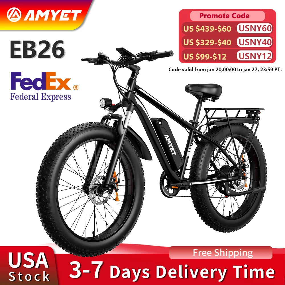 Amyet Electric Bike Eb26 Adults Electric Bicycle Peak 1500W 48V 15Ah E Bike 26 Inch Fat Tire Mountain Bike 31mph Electric Dirt Bike - Joanie B 25